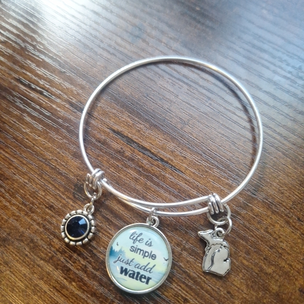 Silver Charm Bracelet with Black and Blue Accents Michigan Charm